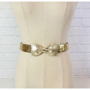 Vintage Gold-tone Metal Fish Scale Stretch Belt with Bow Buckle Stretch Waist
